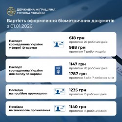 З 1 січня 2026 року ДП «Поліграфічний комбінат «Україна» змінено вартість бланків окремих біометричних документів